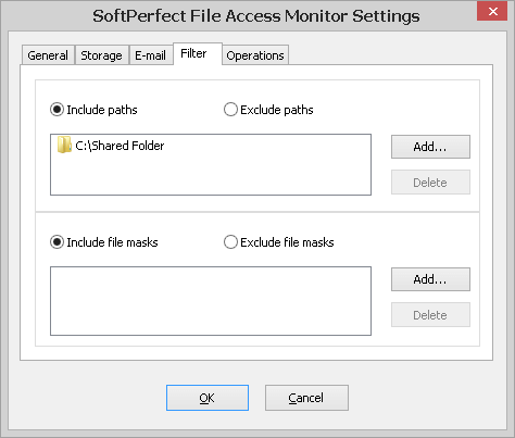 SoftPerfect File Access Monitor - Settings, Filter tab