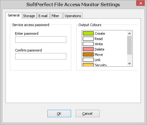 SoftPerfect File Access Monitor - Settings, General tab