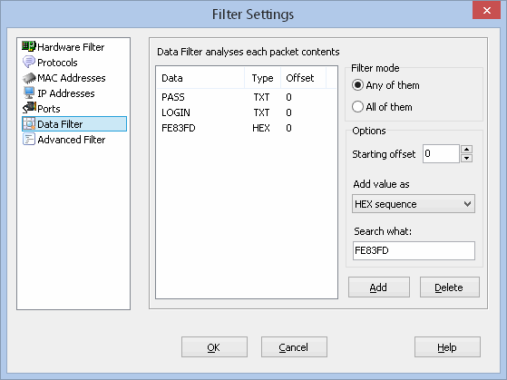 Content filter settings