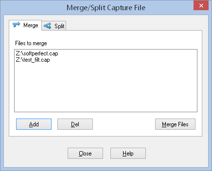 Merging/splitting captures - Merge tab