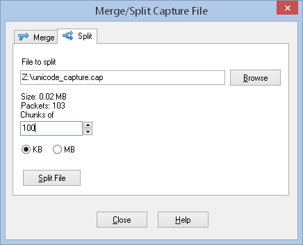 Merging/splitting captures - Split tab