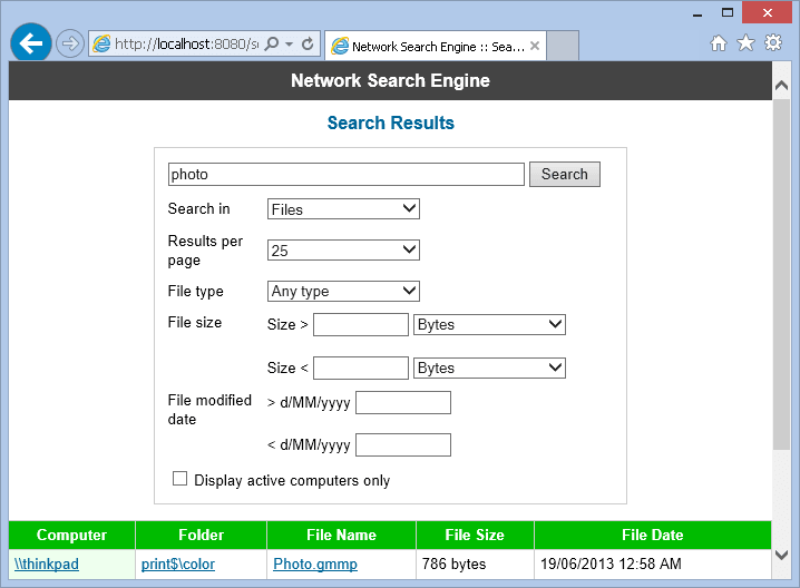 Web interface - query results