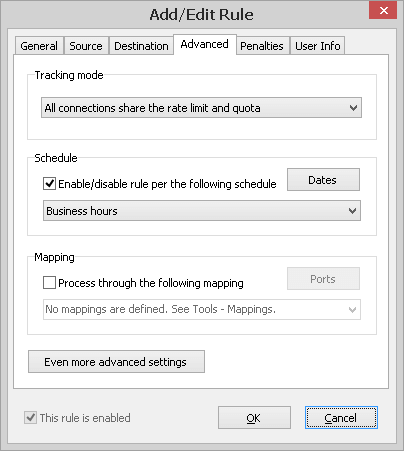 Add/Edit Rule window - Advanced tab