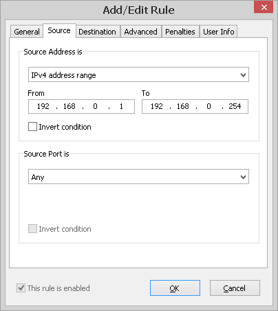 Add/Edit Rule window - Source tab