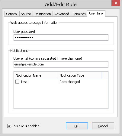 Add/Edit Rule window - User Info tab
