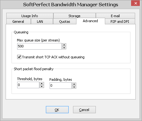 SoftPerfect Bandwidth Manager Settings - Advanced tab
