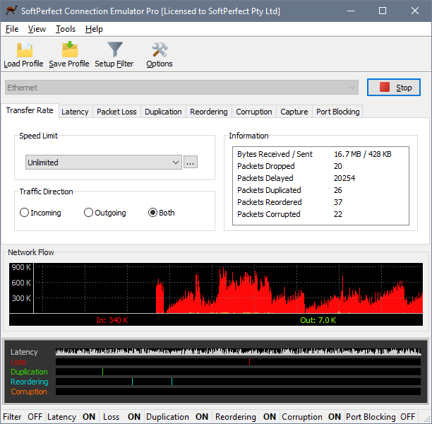 SoftPerfect Connection Emulator - main window