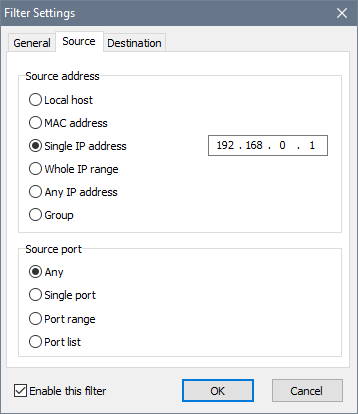 Filter settings: restrict the simulation to a particular VLAN