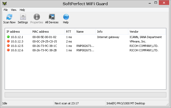 SoftPerfect WiFi Guard scan results example